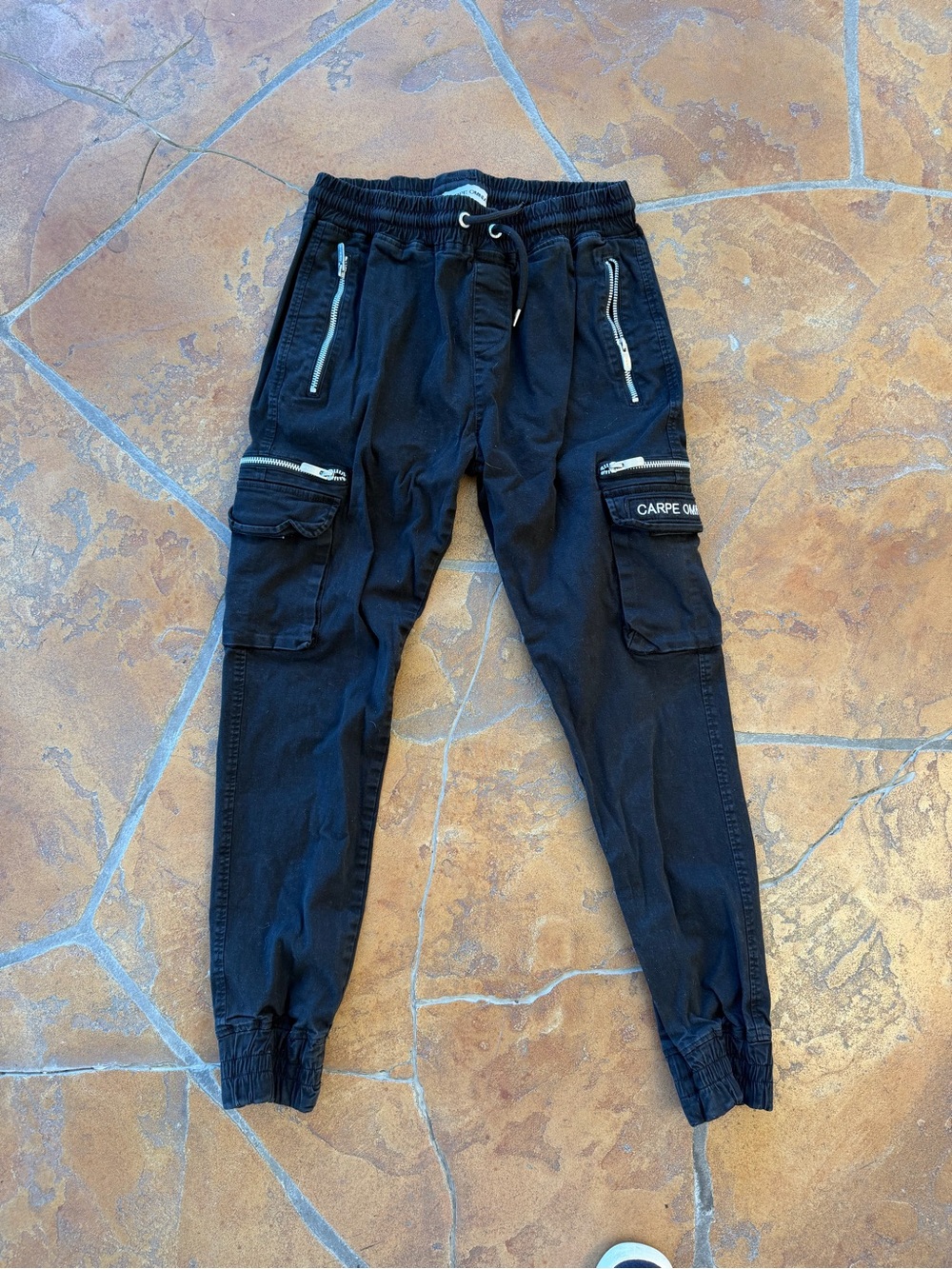 CARPE OMNIA Streetwear Stretch Cargo Pants Men’s M Black Slim Tapered